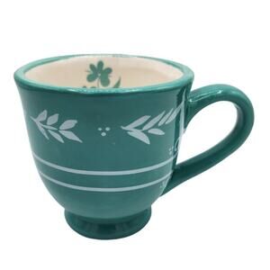 Harry & David Exclusive Turquoise Blue/Green Ceramic Coffee Tea Mug, Floral